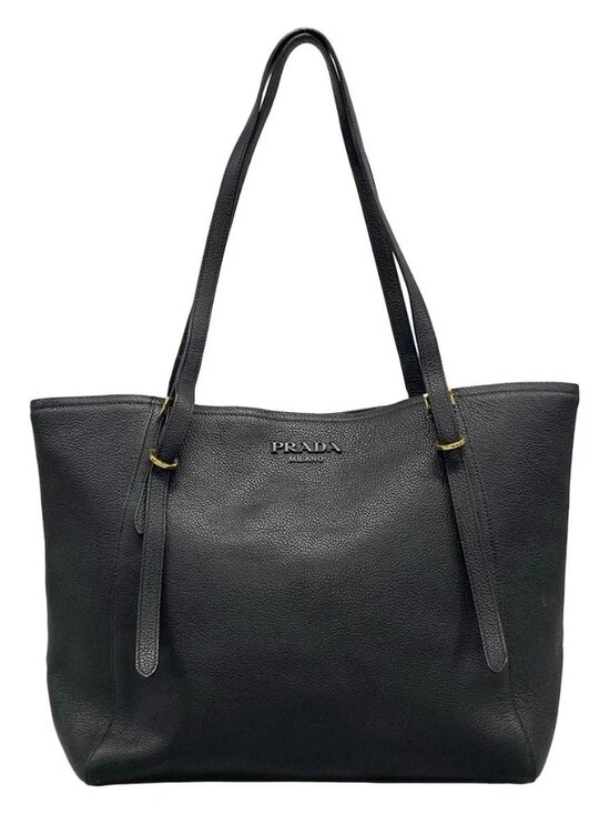 Prada Handbags - PRADA Vittelograin tote bag 1BG301 Black Leather Women's Tote Bag